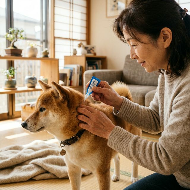 ノミ予防薬を投与する様子（実写風）
