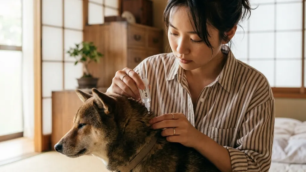 ノミ予防薬を投与する様子（実写風）