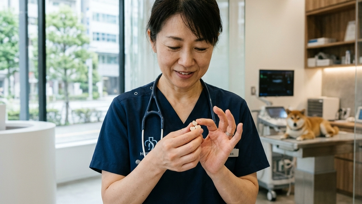 動物病院で心臓エコー検査を受けている様子（実写風）