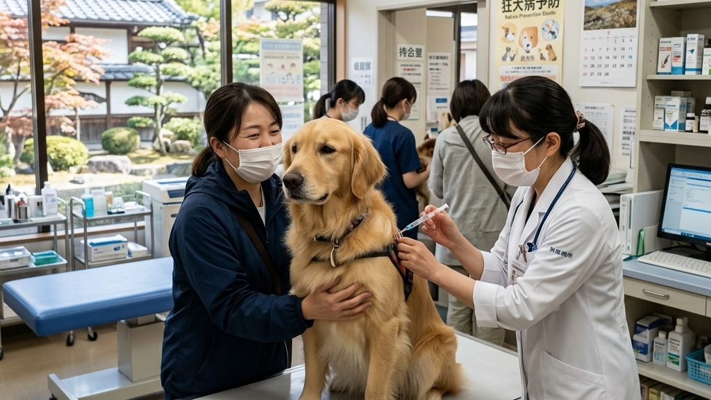 犬の血液サンプルを検査する日本の獣医師（実写風）