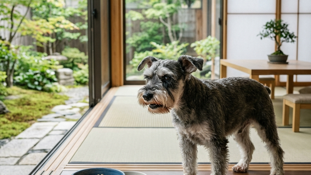 よだれが多く食欲がない様子の犬（実写風）