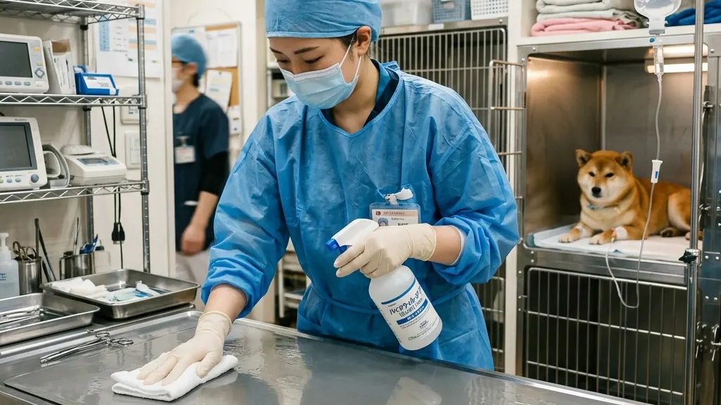 ドッグランで他の犬と接触する犬を見守る日本人飼い主（実写風）