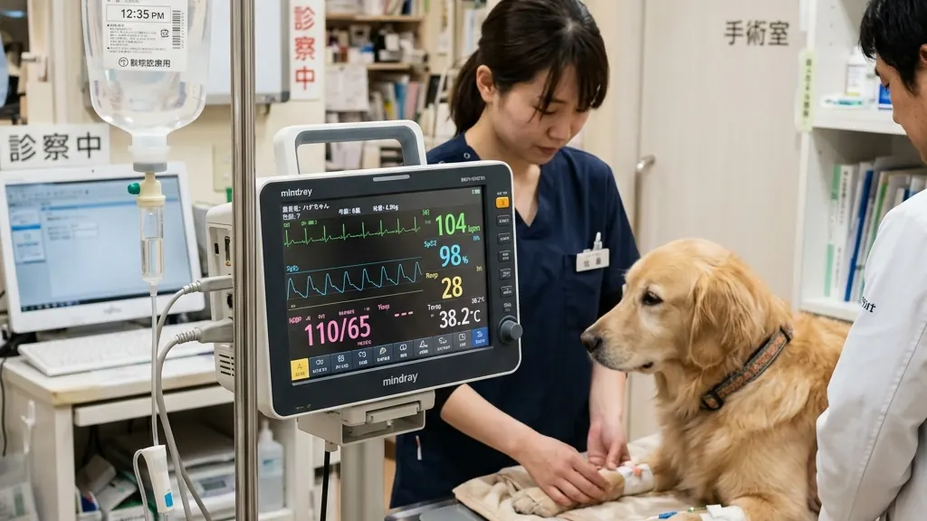 高脂肪な食事を食べさせてしまった後に具合が悪くなった犬（実写風）