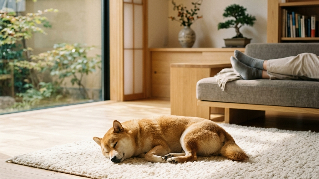 心エコー検査を受ける犬と獣医師の様子（実写風）
