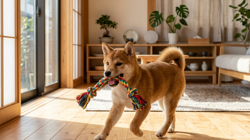 元気に走る子犬と安堵した表情の飼い主（実写風）