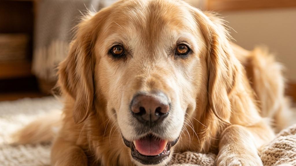 定期検診のため動物病院で尿検査を受ける老犬と獣医師の様子（実写風）