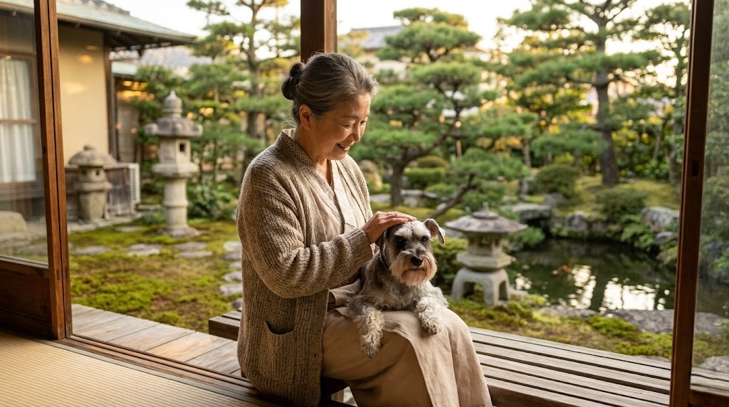 動物病院で経過観察中の犬と獣医師（実写風）
