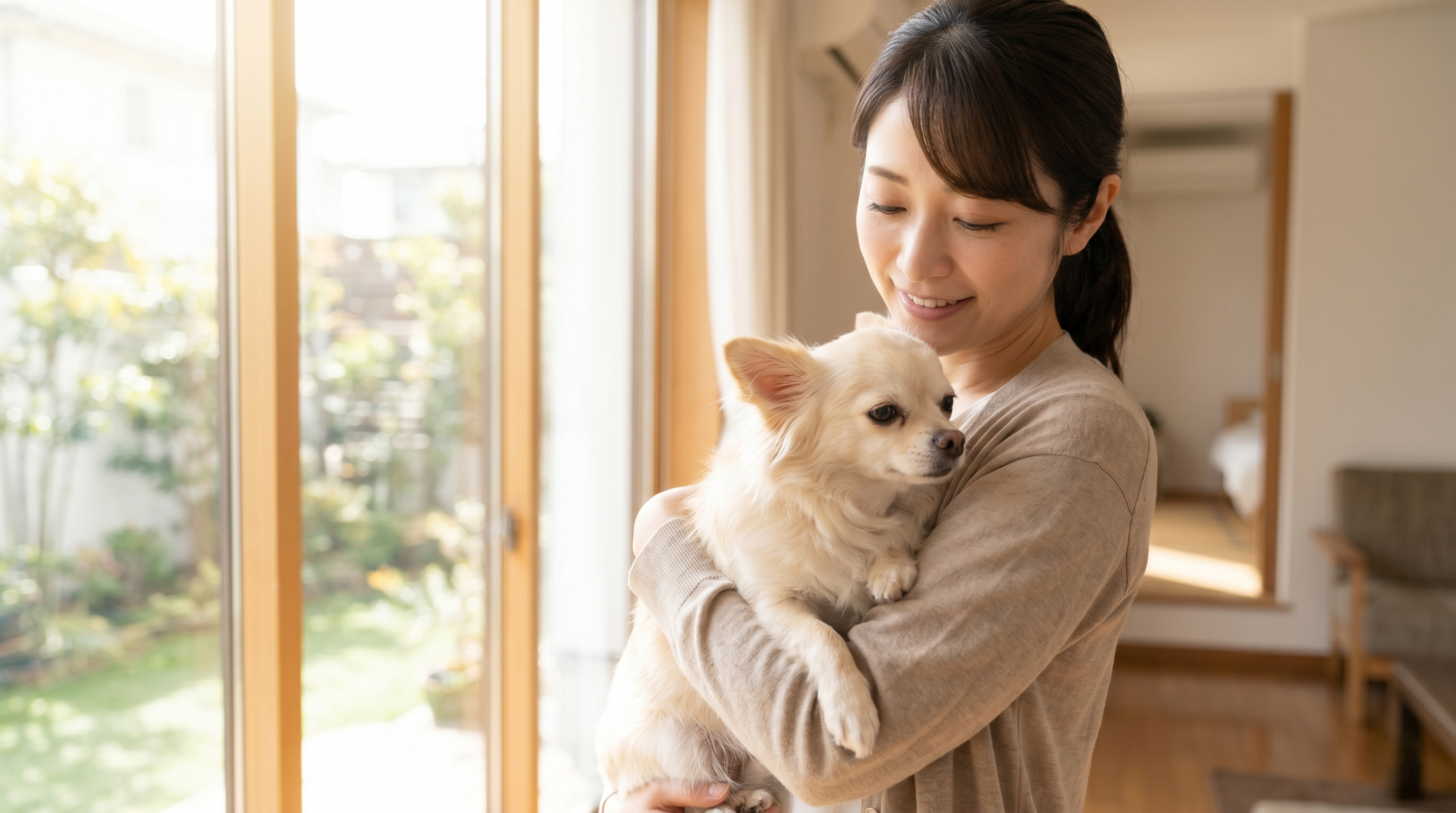 耳のケアを受ける犬と丁寧に処置する獣医師の診察室の様子（実写風）