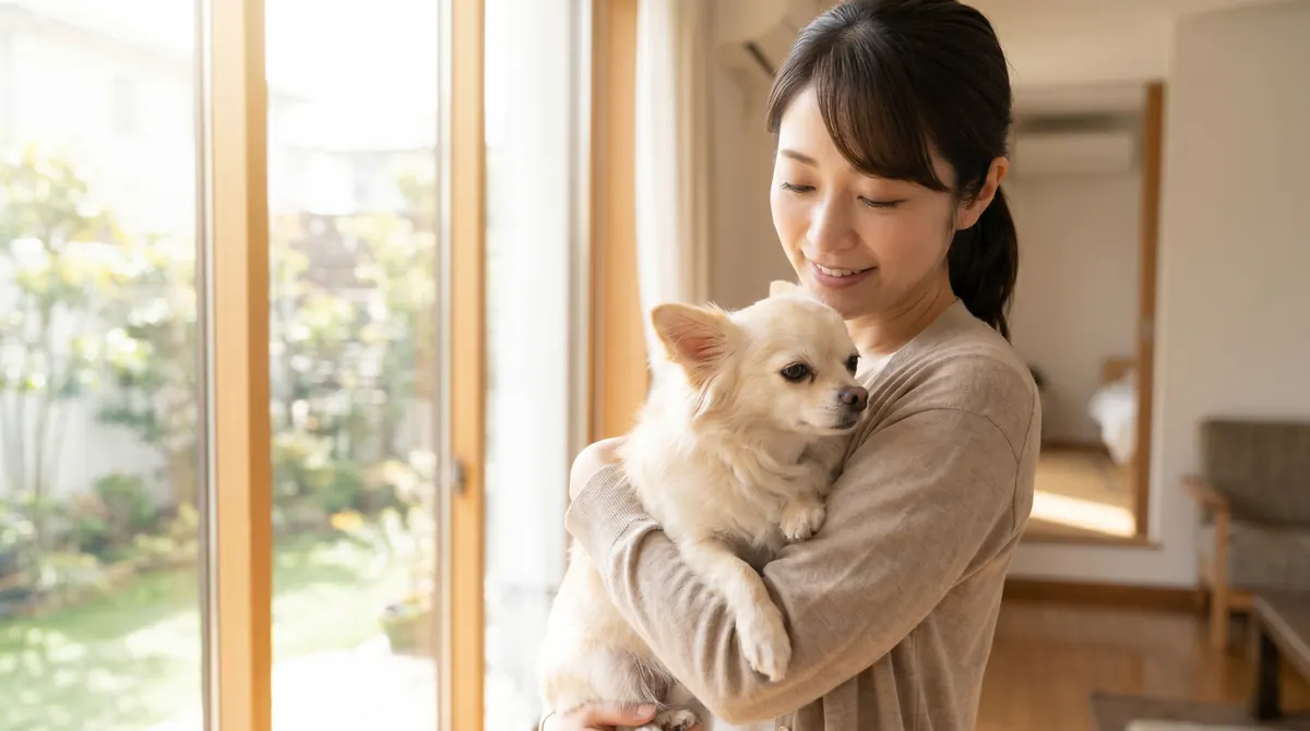 耳のケアを受ける犬と丁寧に処置する獣医師の診察室の様子（実写風）