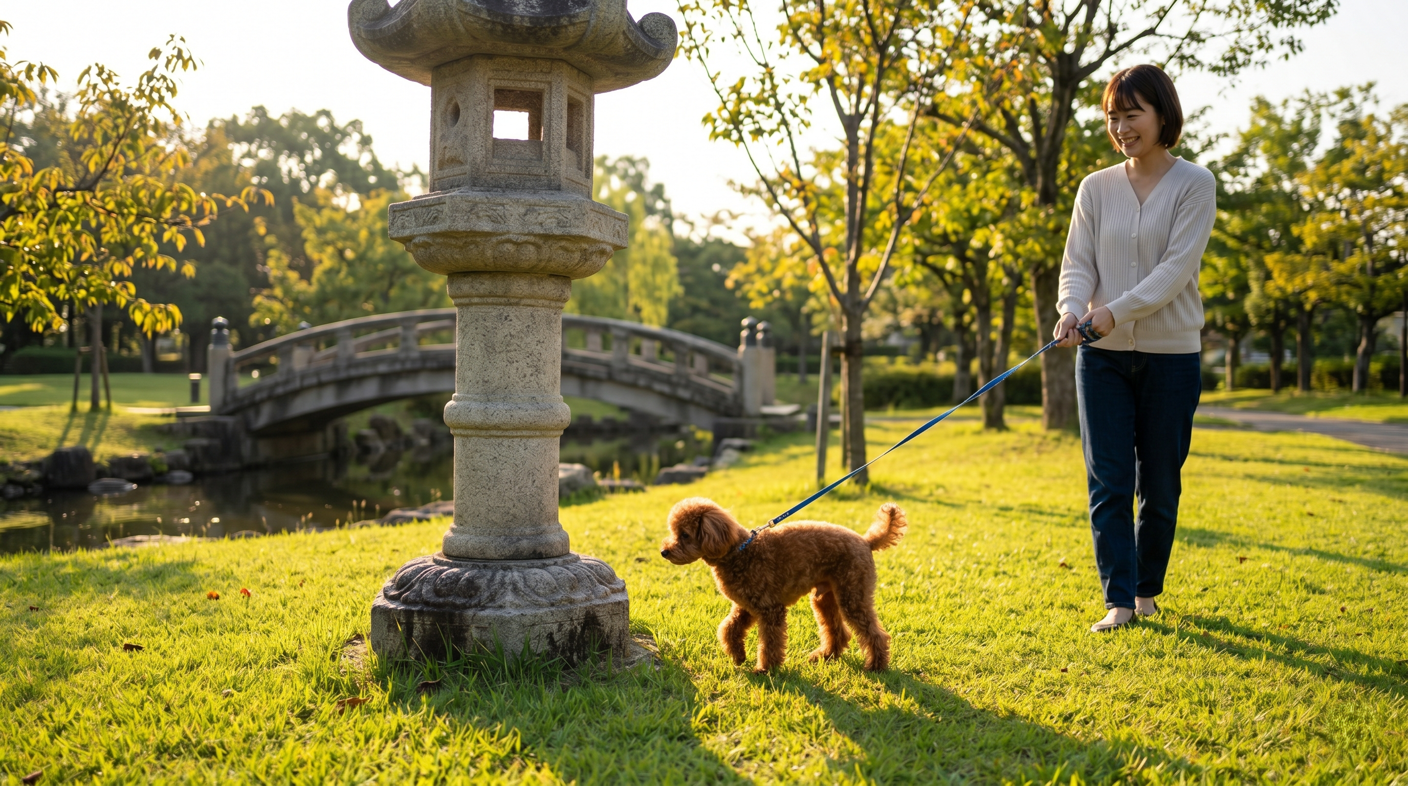 処方食を食べている犬を優しく見守る日本人家族（実写風）