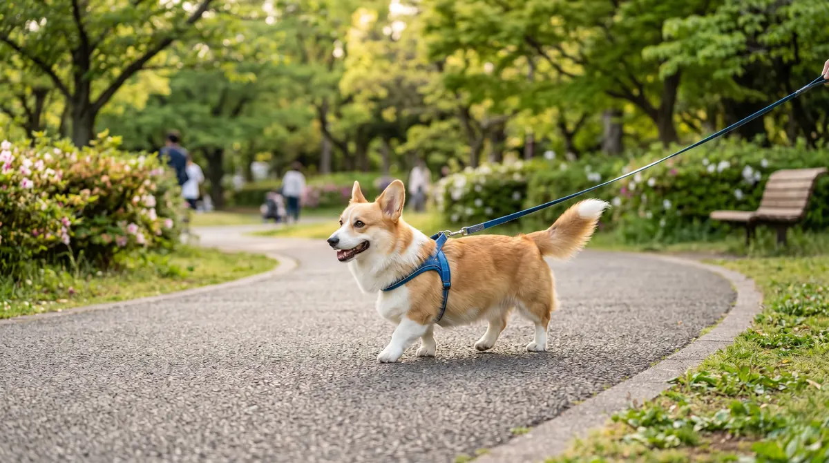 獣医師が犬の腹部を触診しながら飼い主に説明している診察室の様子（実写風）