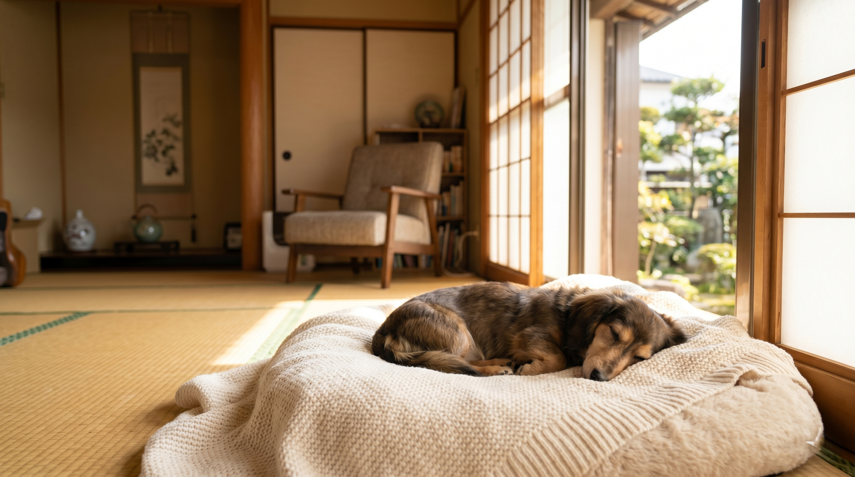 マダニ予防薬を犬の首に塗布する飼い主の手元（実写風）