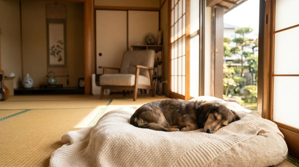 マダニ予防薬を犬の首に塗布する飼い主の手元（実写風）