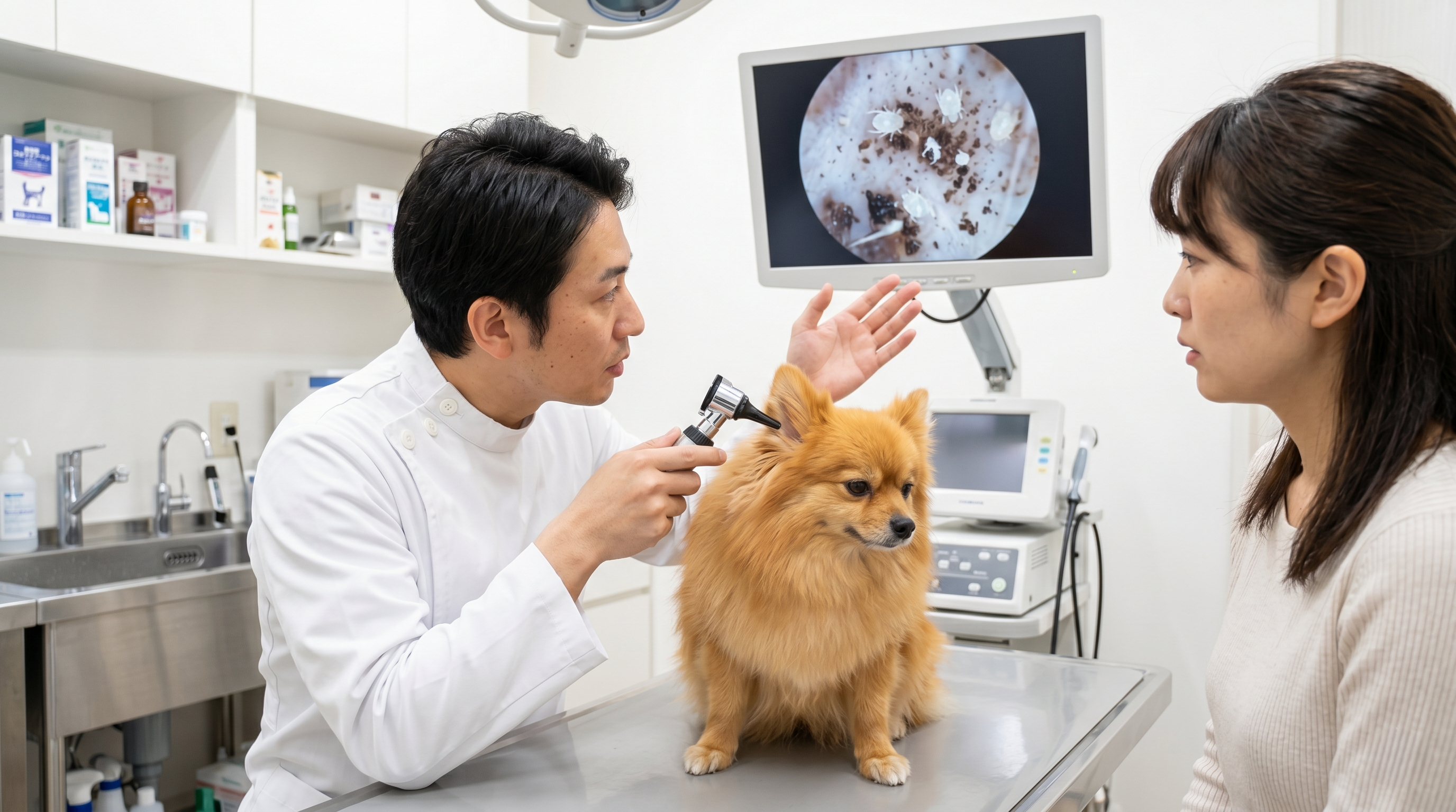 複数の犬が接触している場面（実写風）