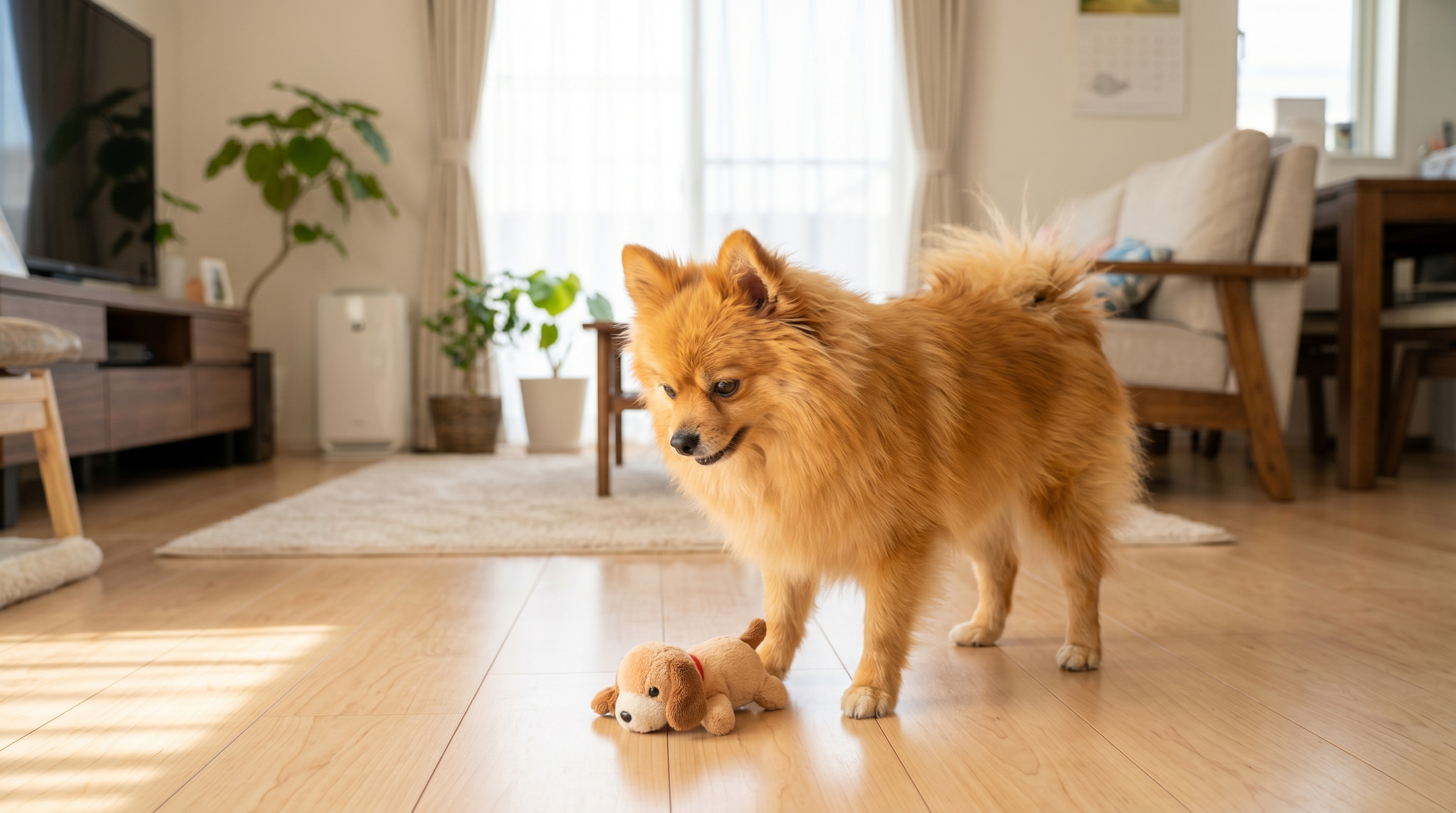 動物病院で耳の診察を受ける犬（実写風）