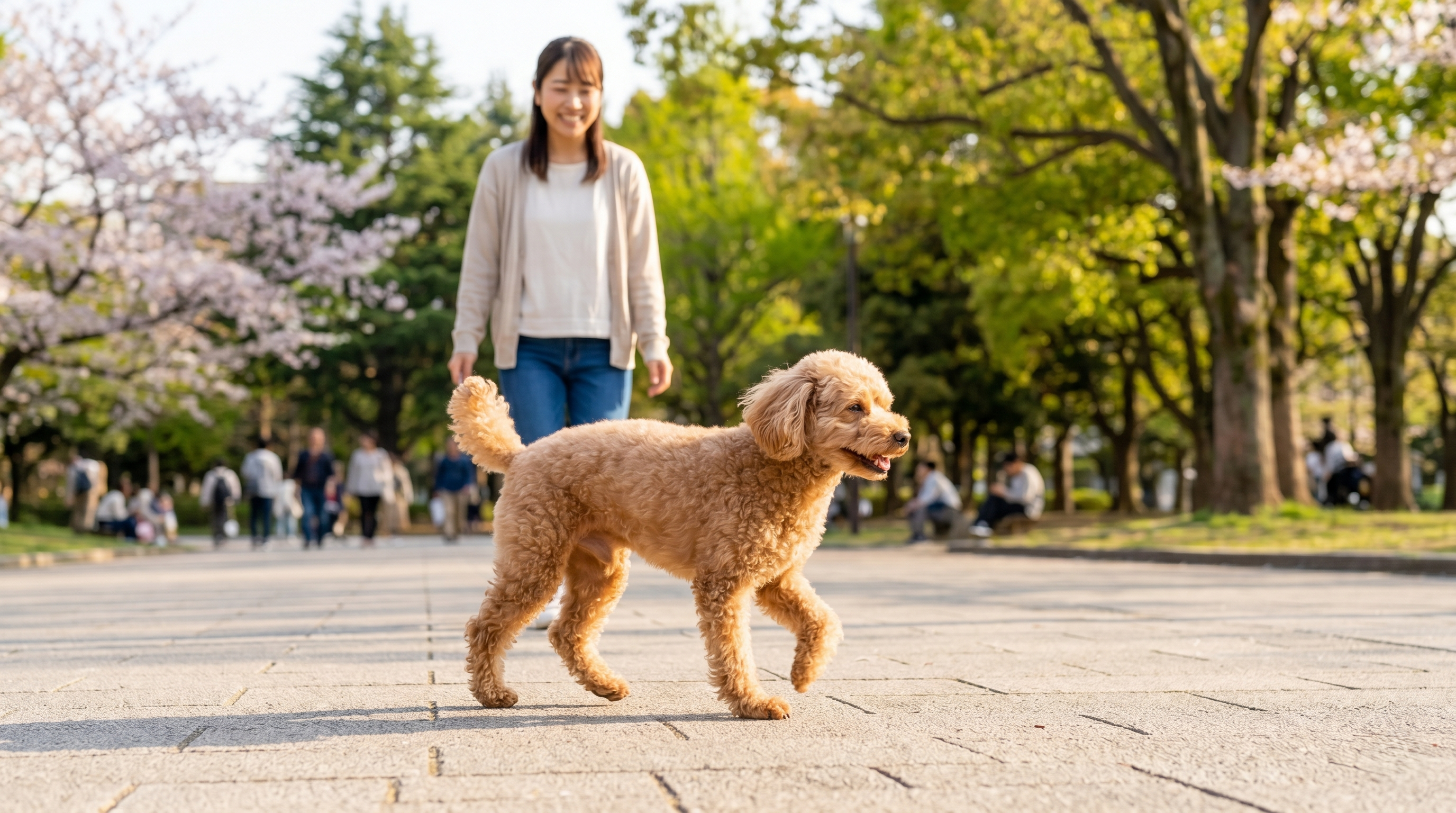 術後リハビリで歩行練習をする小型犬（実写風）