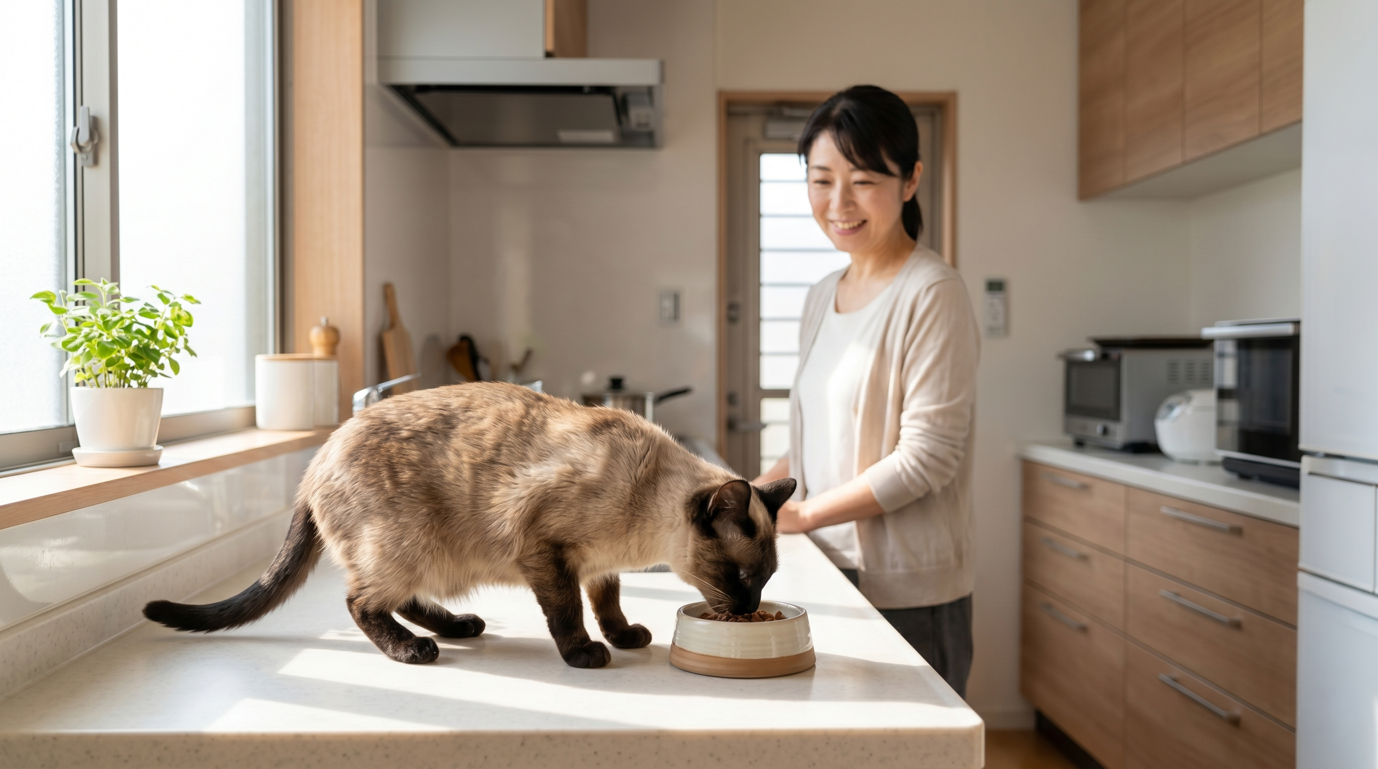 緊急手術室で処置を受ける猫の傍らで待機する獣医師チーム（実写風）