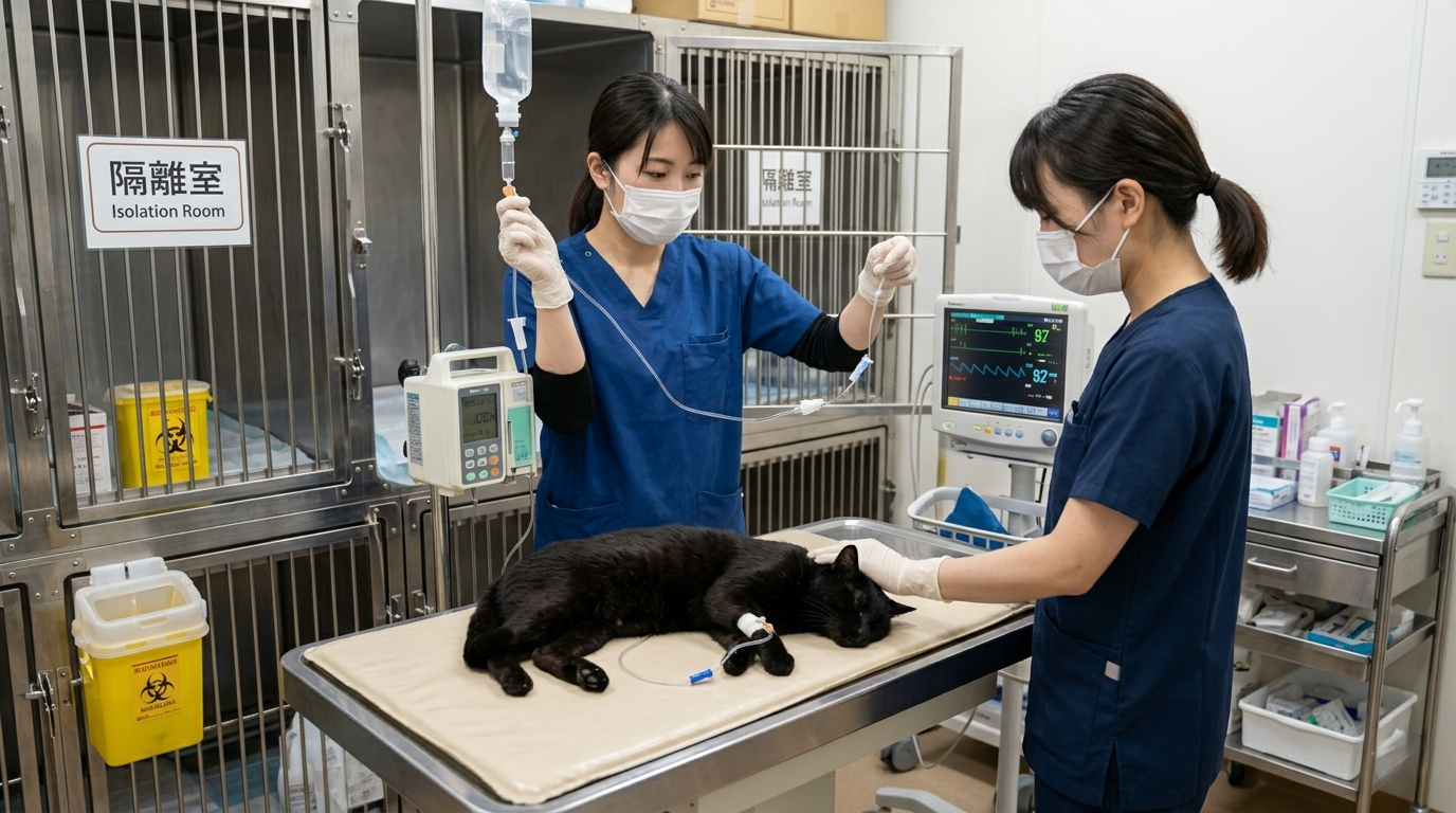 ワクチン接種を受けている子猫と獣医師（実写風）