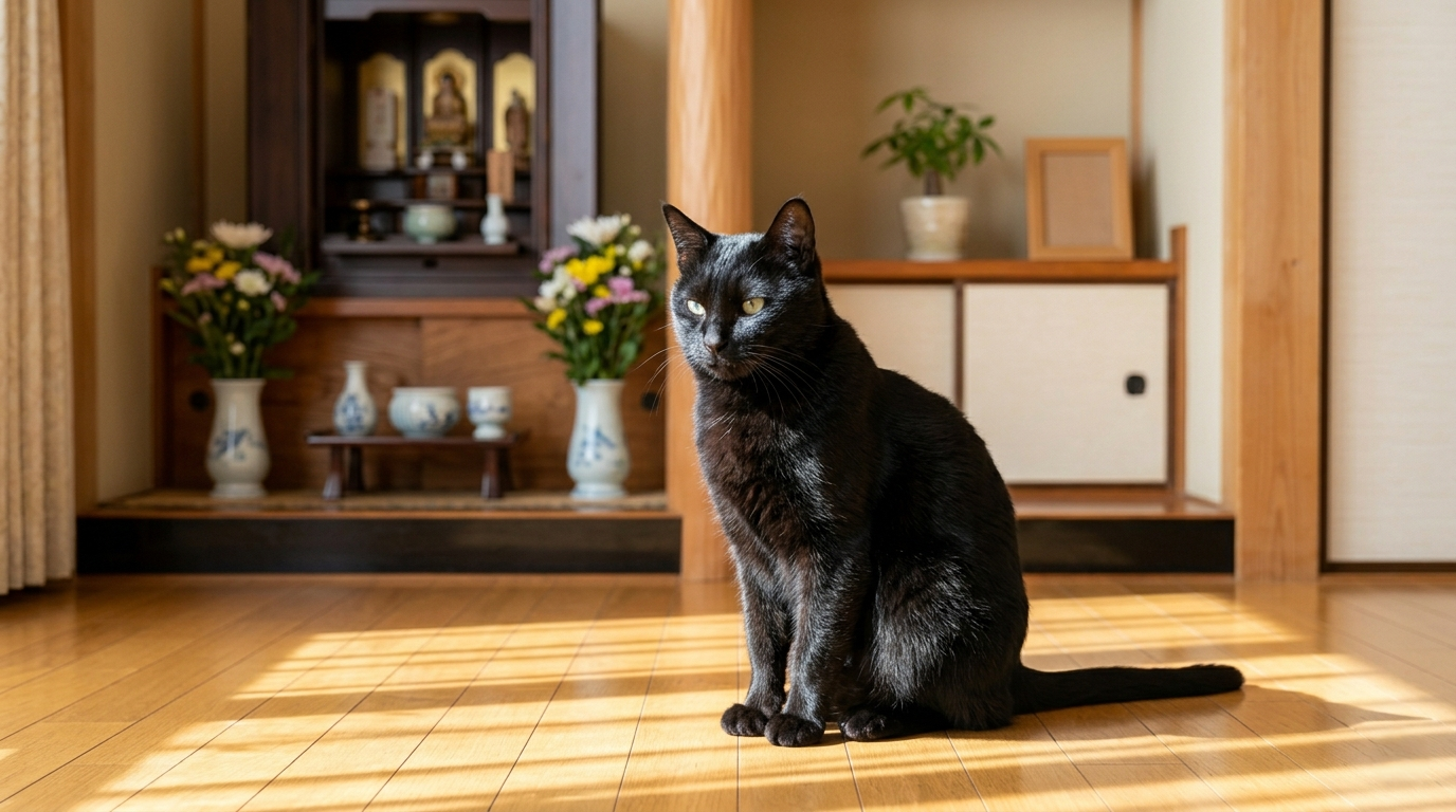 回復した猫を笑顔で抱きしめる飼い主（実写風）