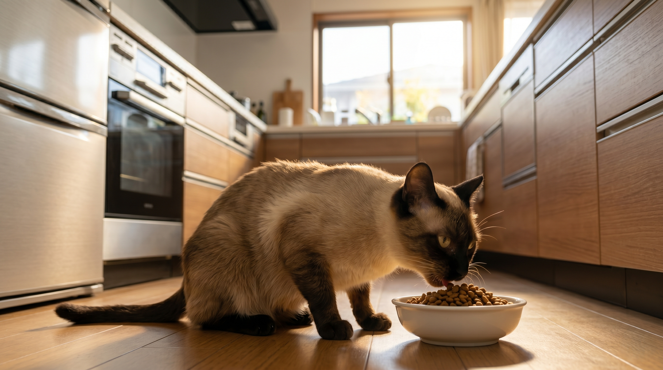 動物病院で栄養チューブ治療を受け回復しつつある猫とほっとした表情の日本人飼い主（実写風）