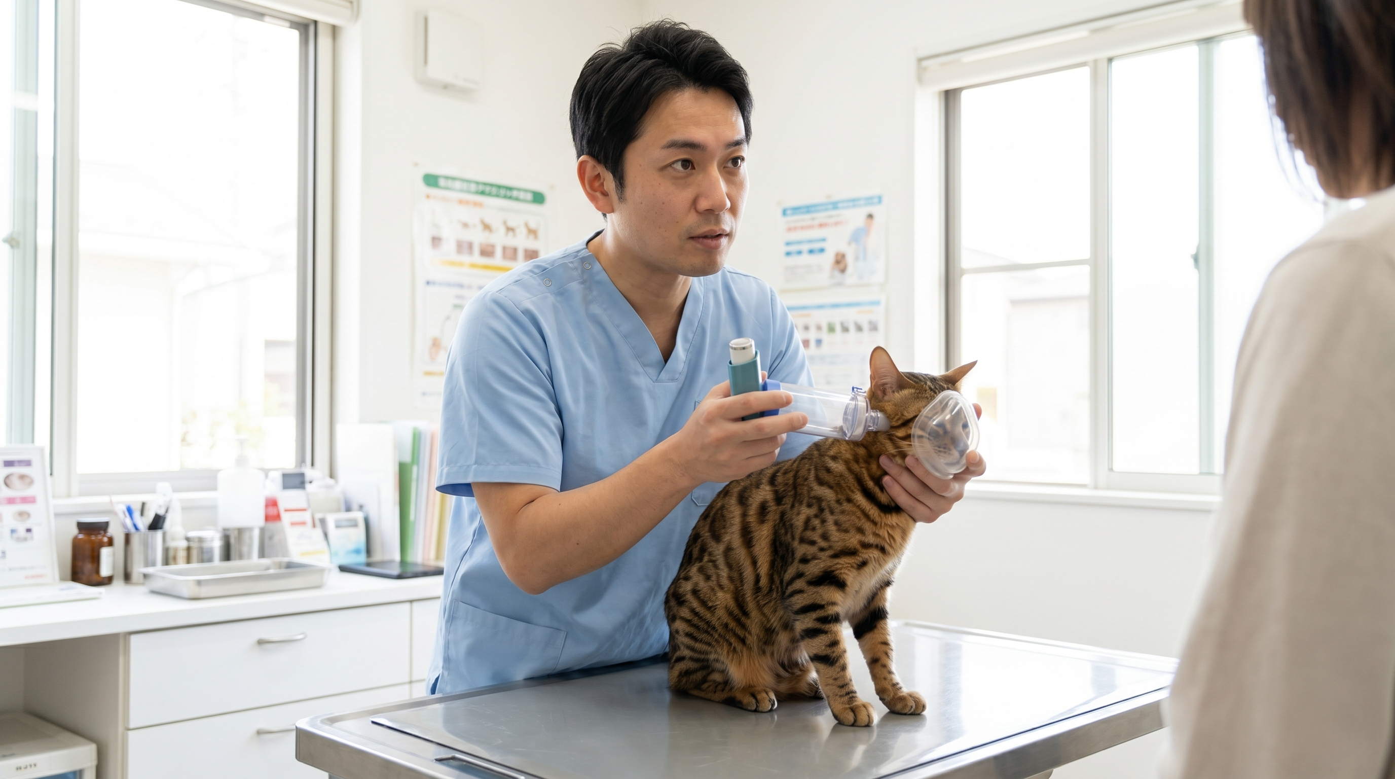 猫の近くで掃除機をかける室内の様子と猫が離れようとしている場面（実写風）