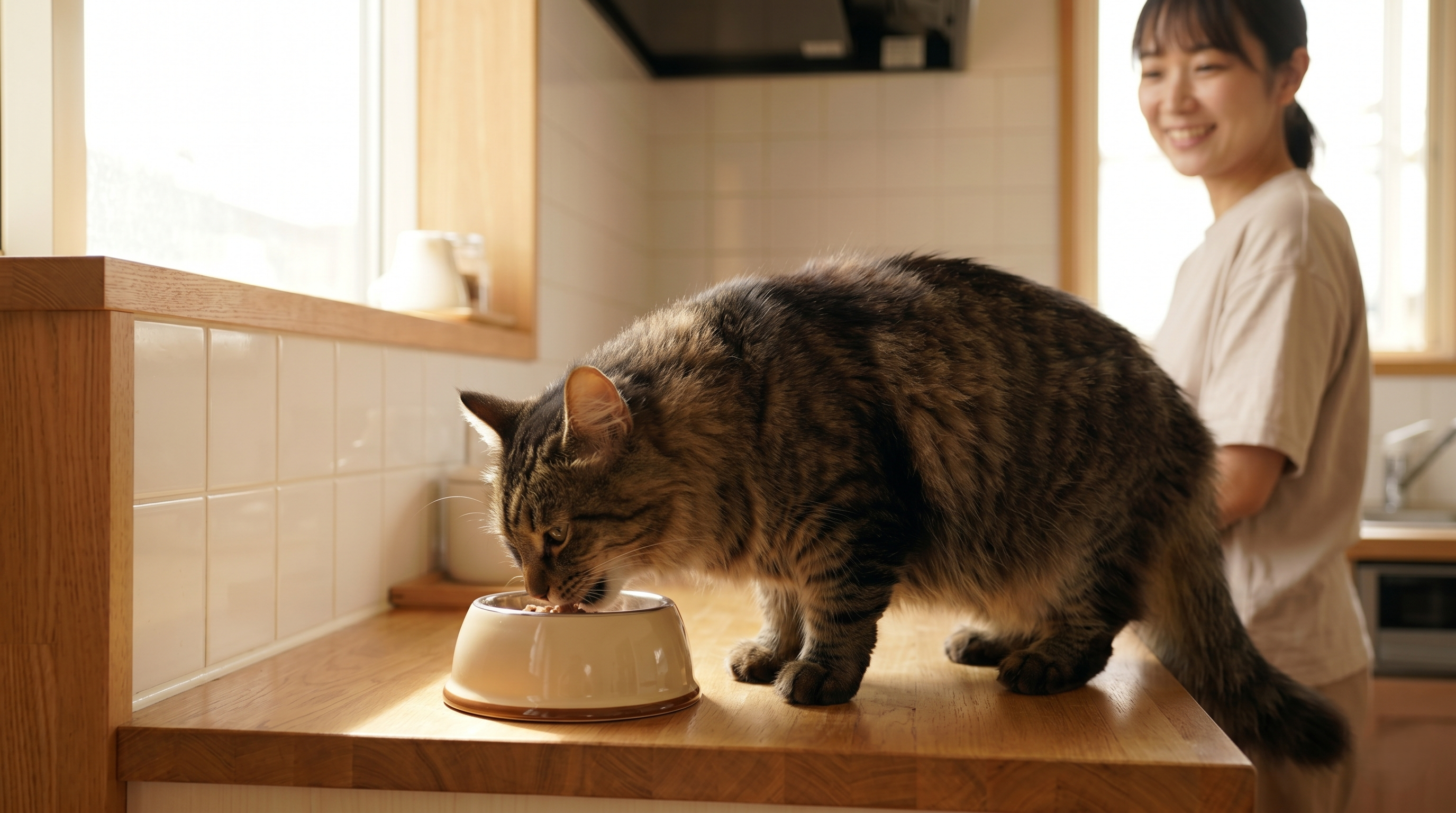 飼い主に丁寧にブラッシングされている猫（実写風）