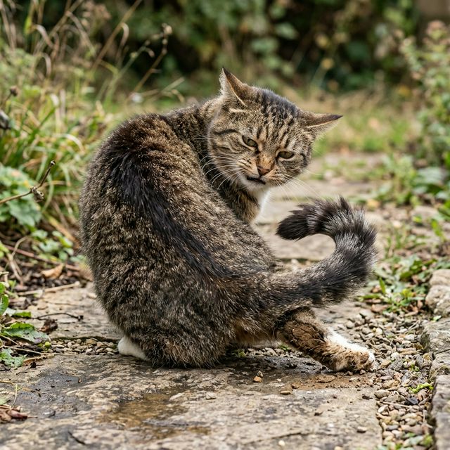 不衛生な環境の片隅で、子猫が力なく横たわっている様子。子猫の口元をめくると、歯茎は真っ白（欠血状態）になり、瞳には活力がなく、被毛はボサボサに荒れている。足元には、黒ずんだタール状の血便（メレナ）が落ちており、子猫の細い体が内側から削られている悲痛なシーン（鉤虫症・重度貧血・血便・子猫の衰弱・実写風イラスト）
