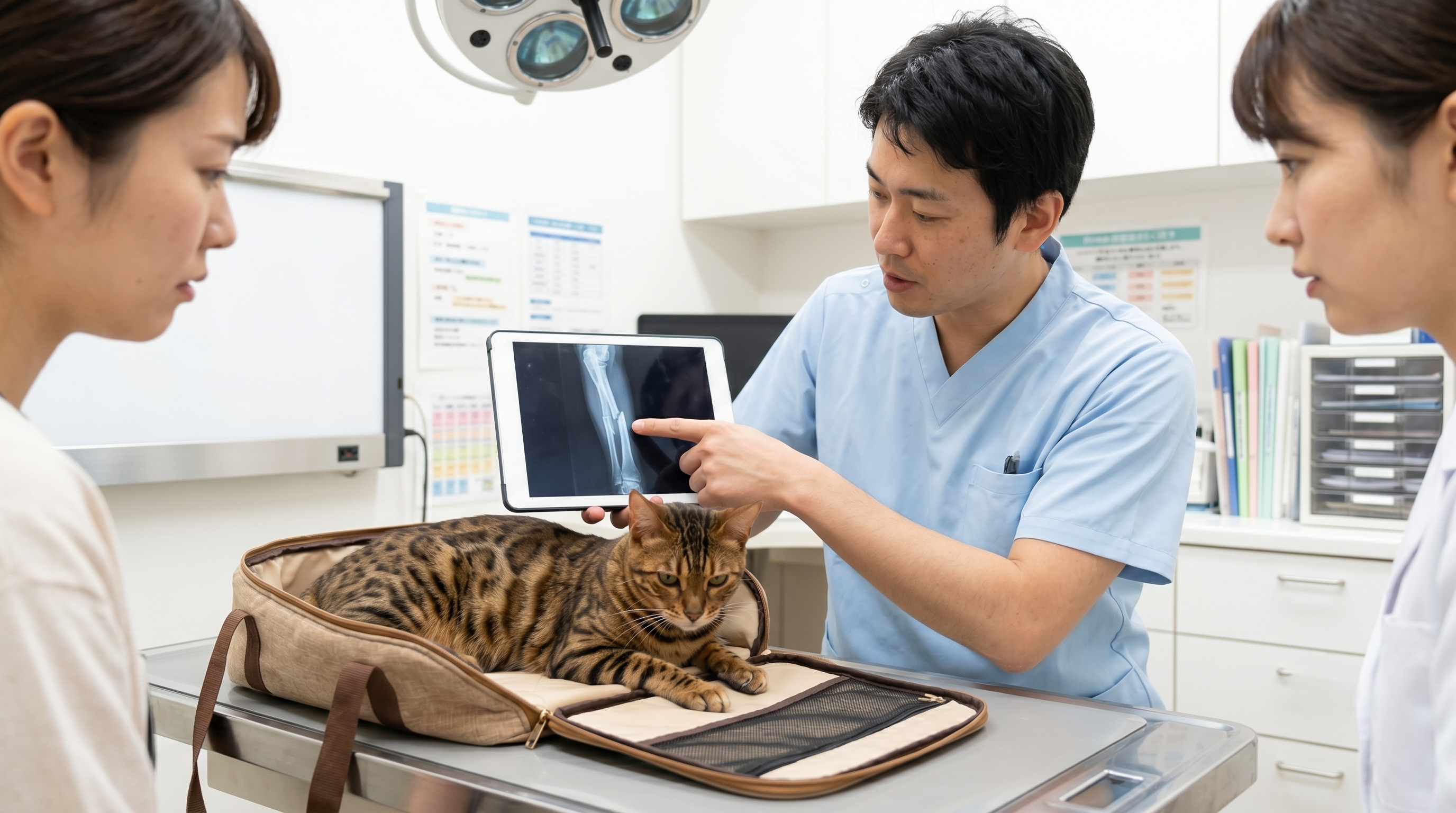 車道近くの縁石に座る猫と通り過ぎる車（実写風）