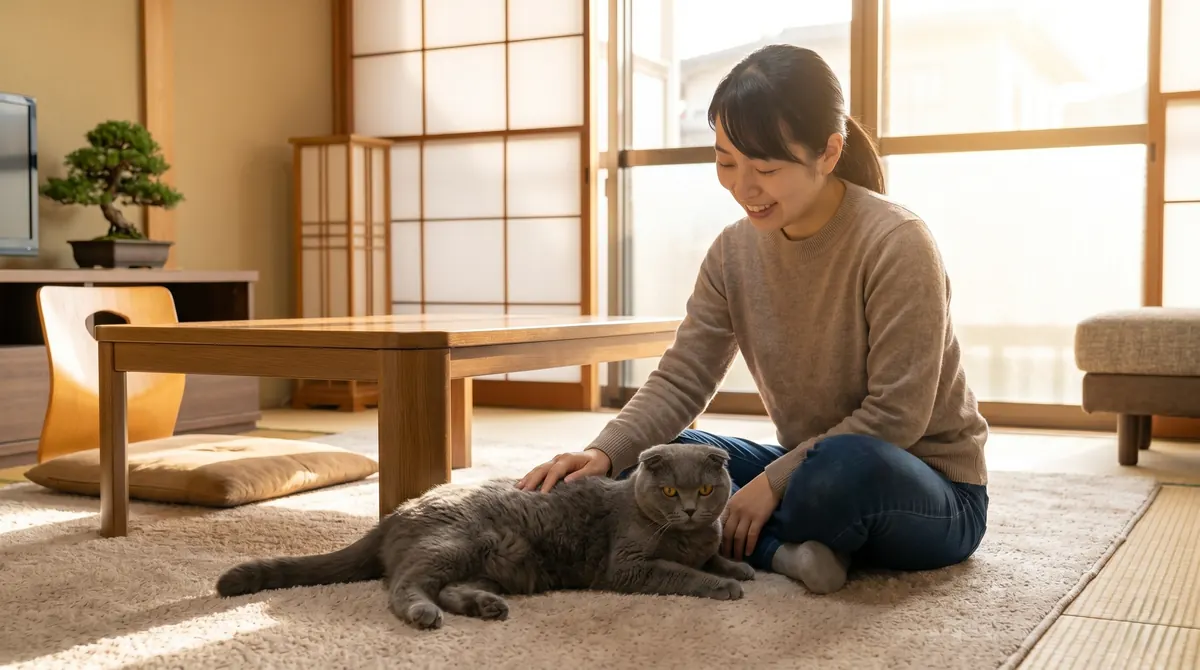 動物病院で獣医師が猫の尾の付け根を丁寧に診察している様子（実写風）