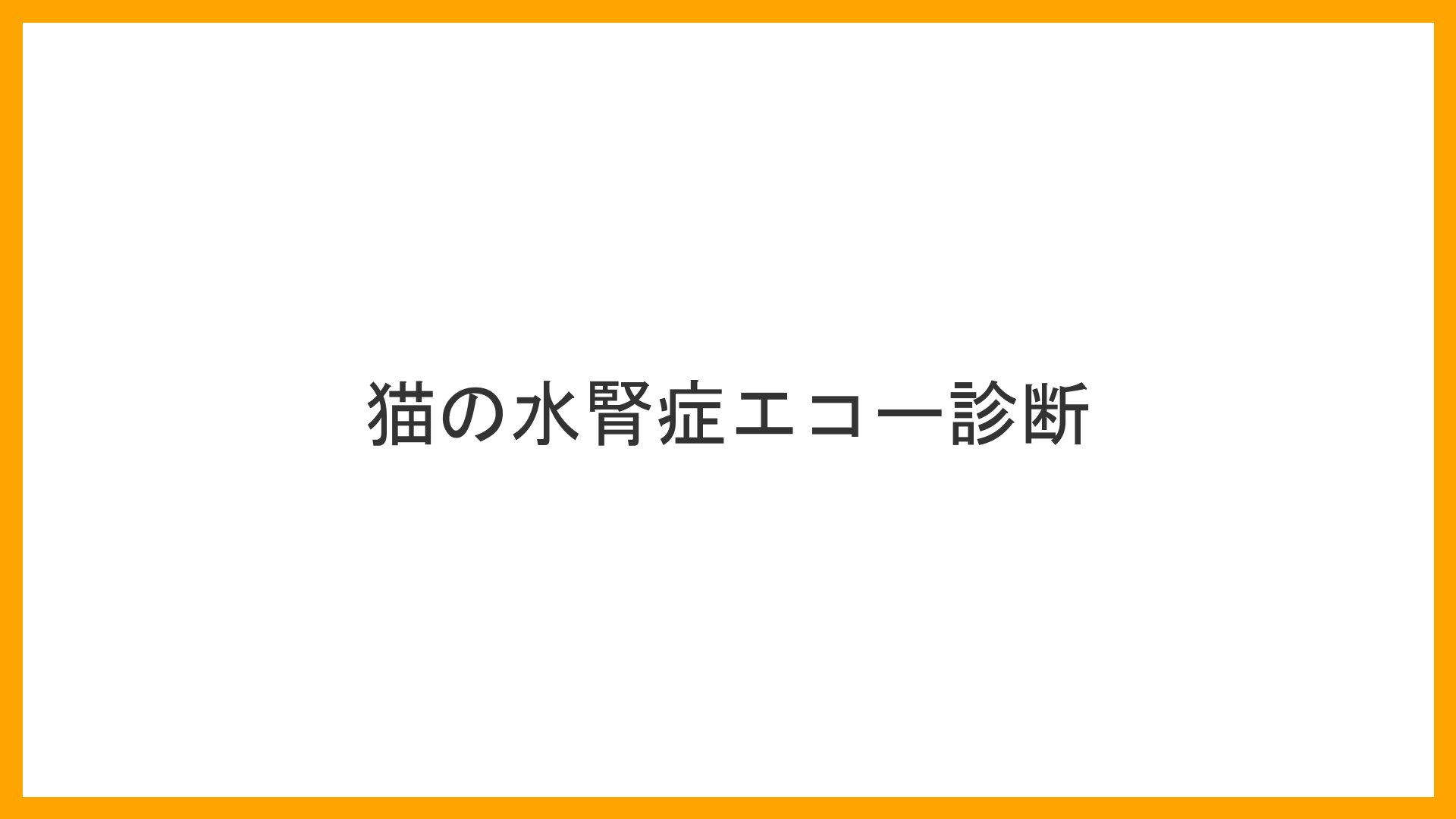 動物病院の処置室にて猫のエコー（超音波）検査画面のドアップ。正常な空豆形ではなく、真っ黒い液体（尿）が大量に溜まり中心から大きく膨張した「水風船のような大きな袋」が映し出されている。その周りを取り囲む本来の腎臓の筋肉（皮質）は、紙のように薄く引き伸ばされて消失寸前（水腎症・エコー画面・腎臓膨張の実写風イラスト）