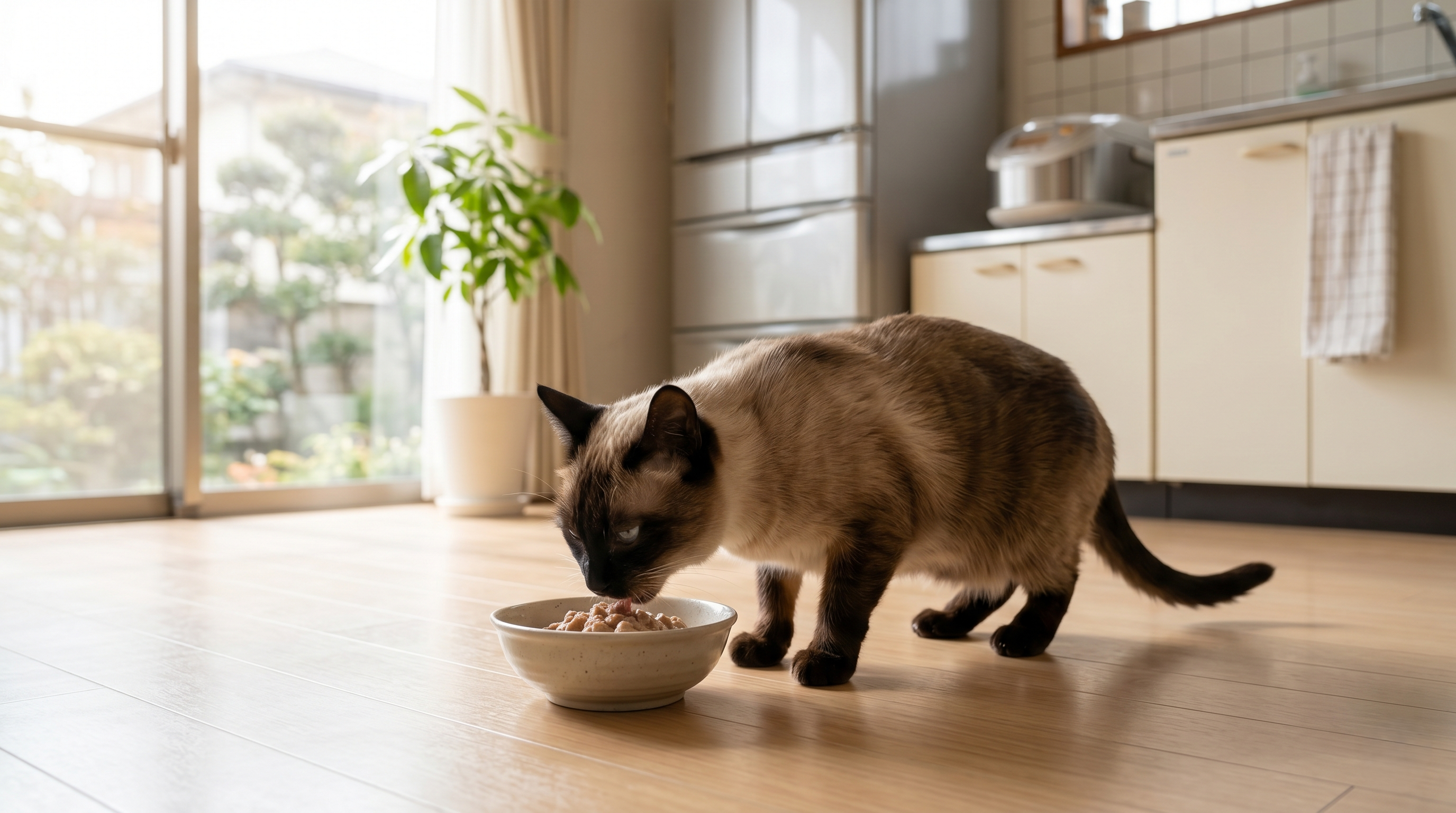 動物病院でシリンジを使って猫に水を与えながら丁寧に薬を飲ませている飼い主の様子（実写風）