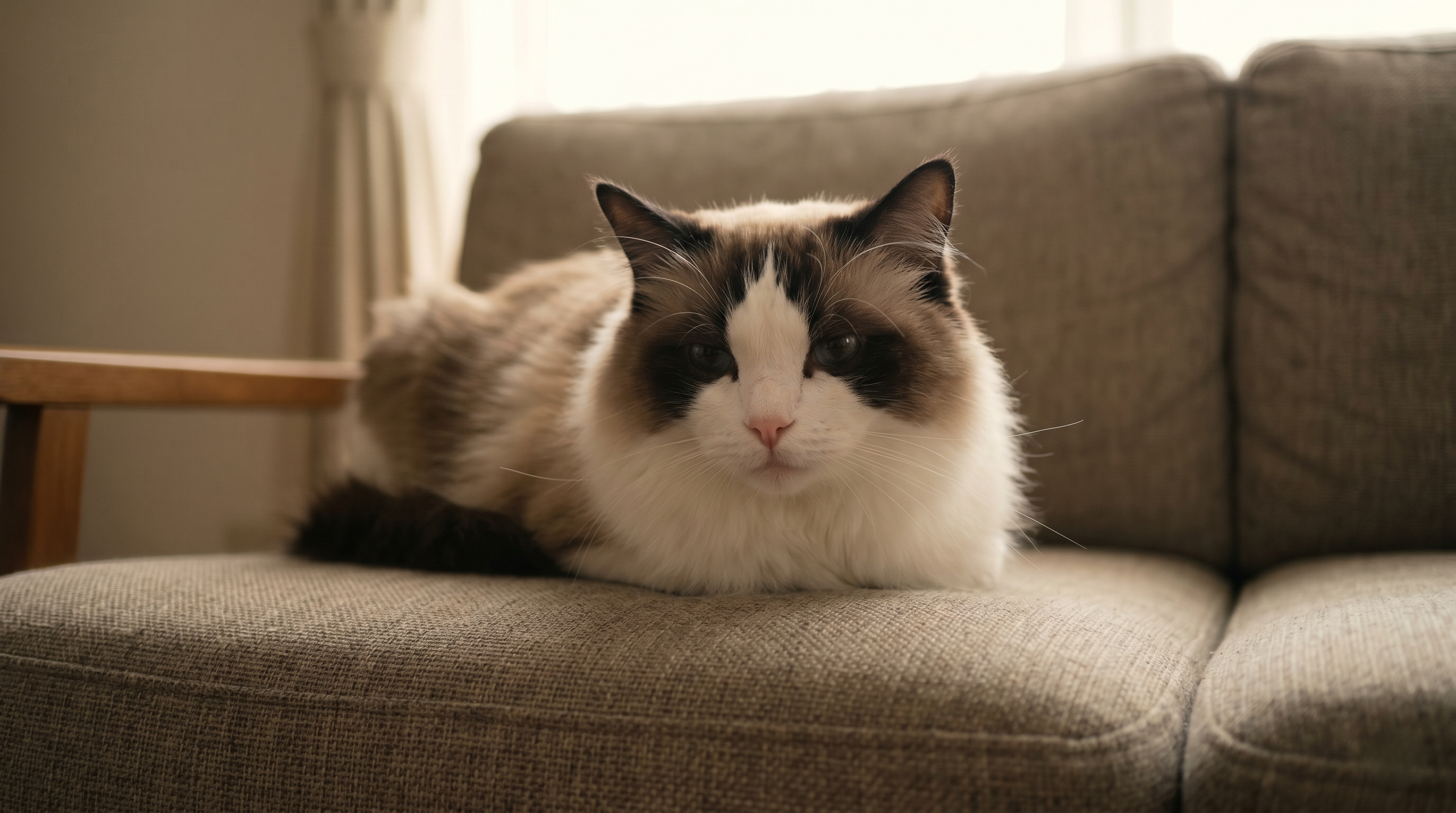 猫の心筋症で呼吸が苦しそうな猫と心配そうに見守る飼い主（実写風）