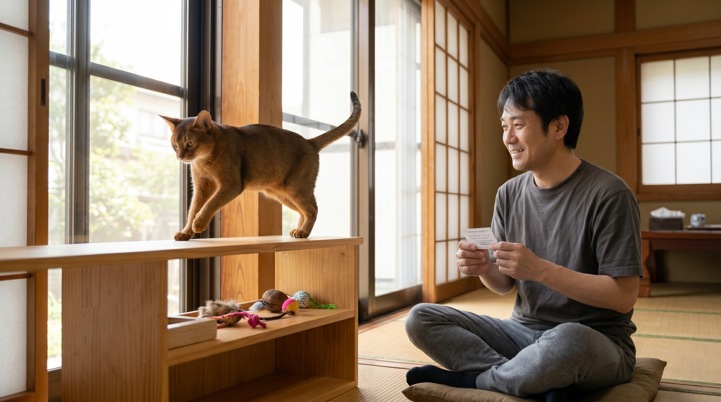 定期検診で血液検査・尿検査の結果を確認する飼い主と獣医師（実写風）