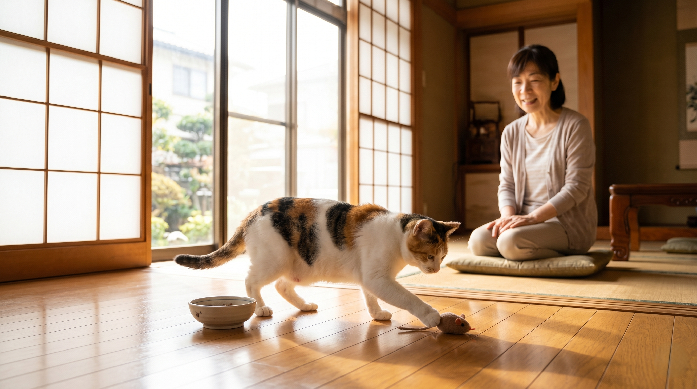 動物病院で猫の腹部超音波検査を受ける場面（実写風）