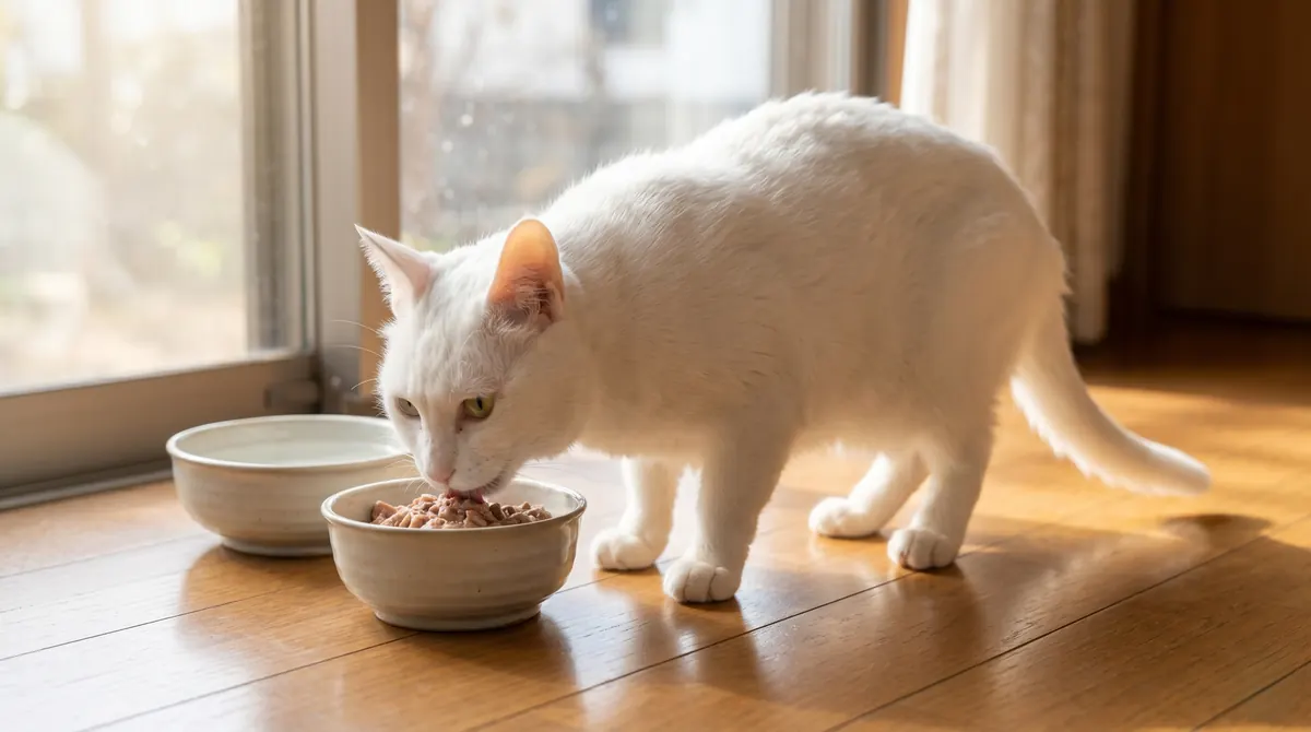 動物病院で回復する猫と安心した飼い主（実写風）