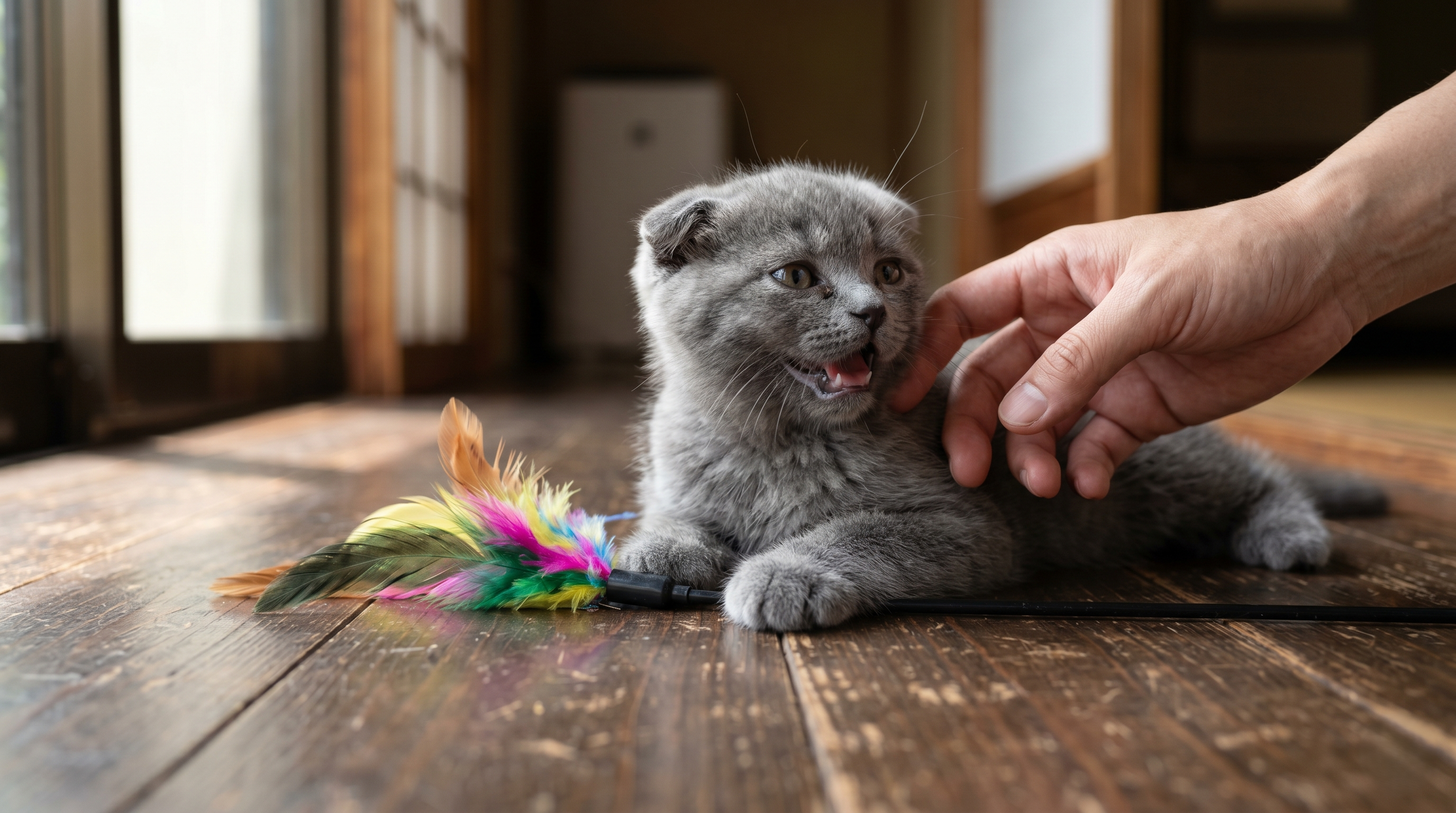 聴診器で子猫の心臓を聴く獣医師（実写風）