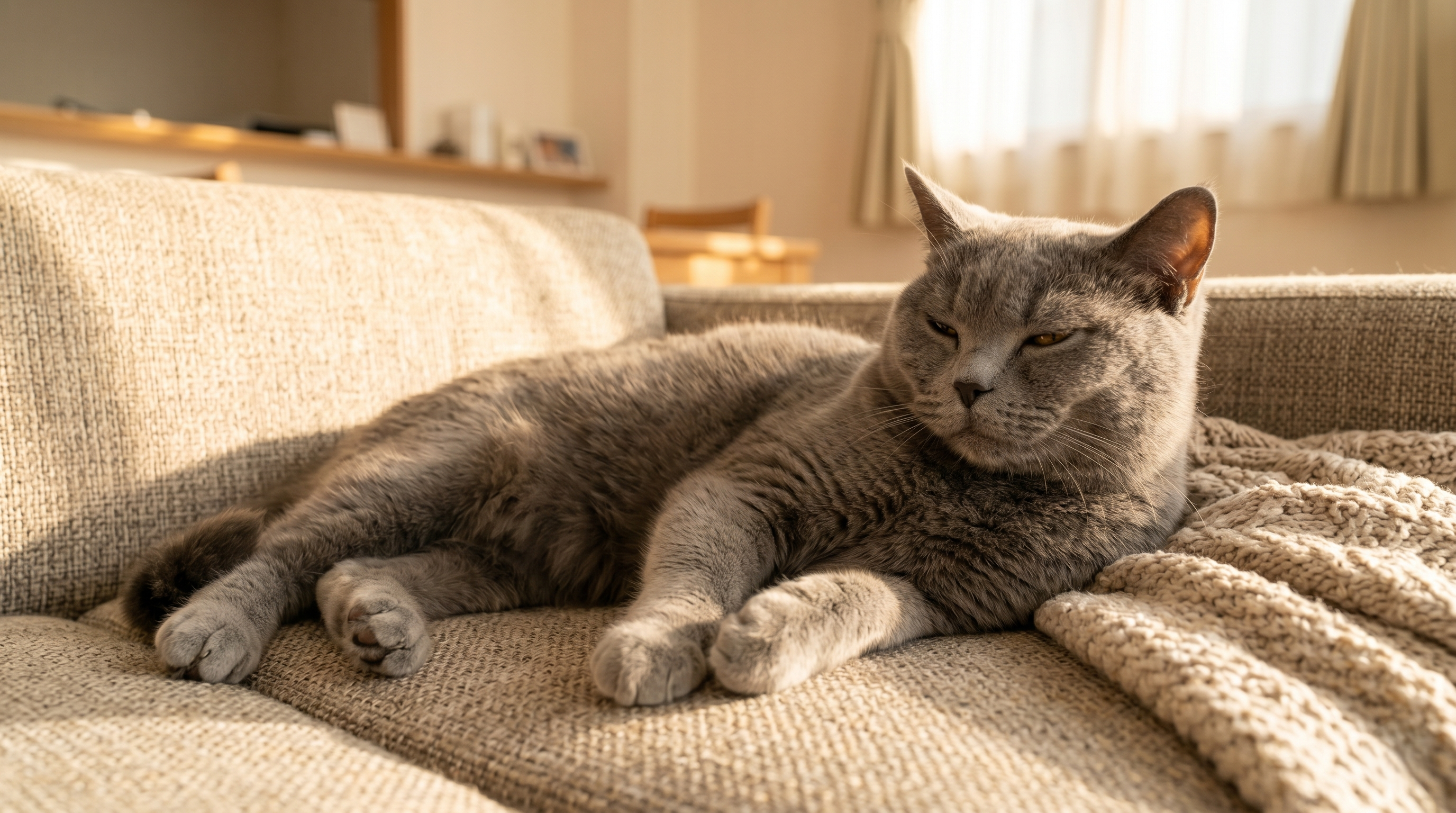 皮膚のケアを受け回復する猫（実写風）