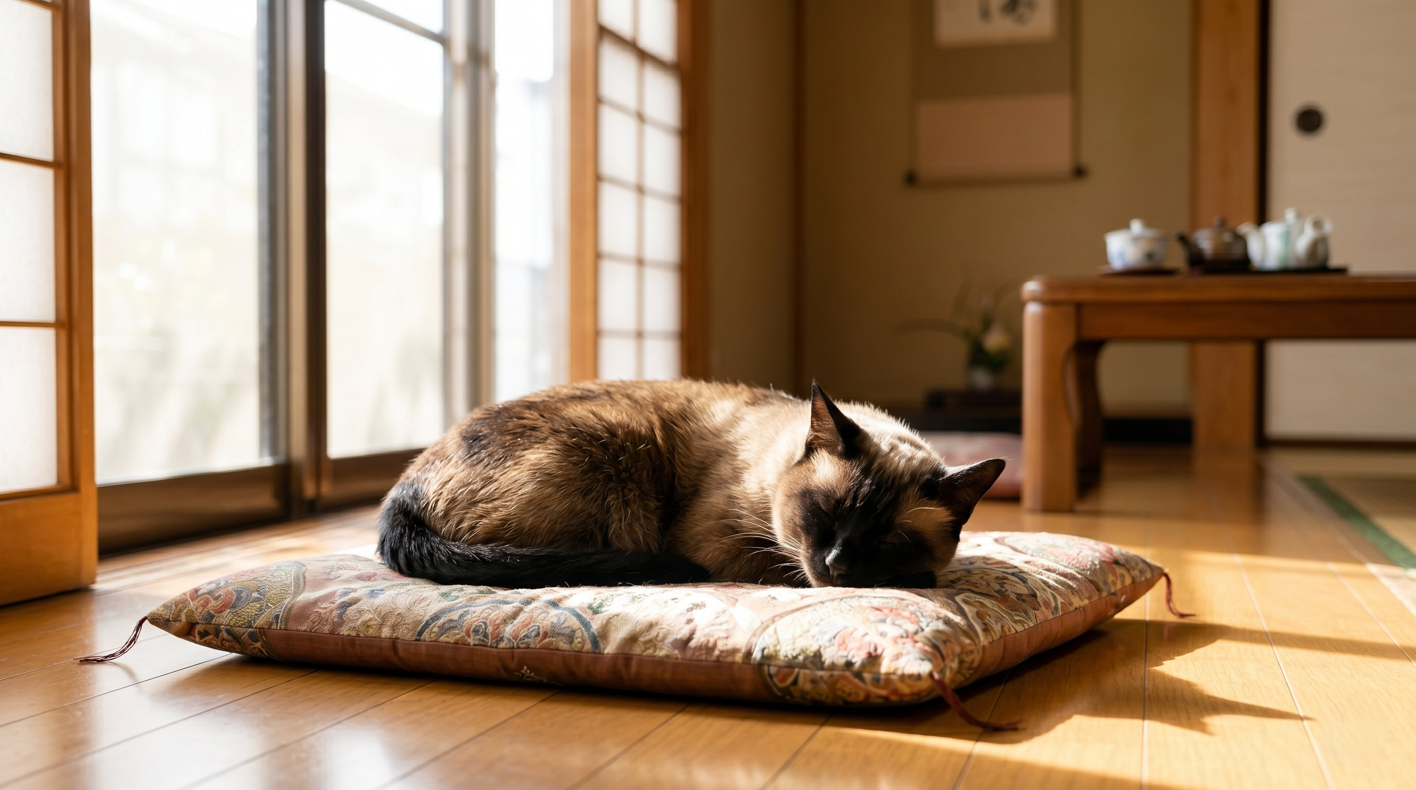 治療後に皮膚が回復した猫を笑顔で抱く日本人飼い主（実写風）