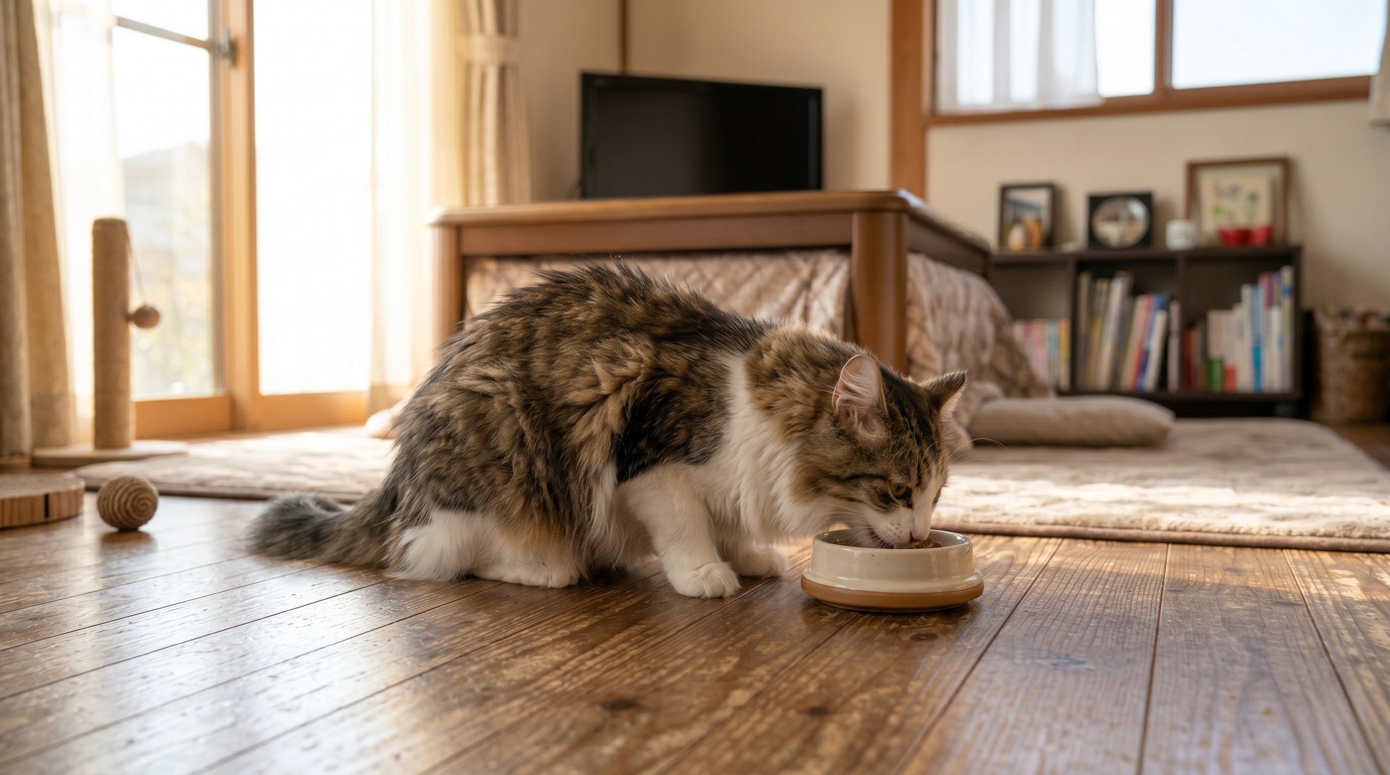動物病院で腹部超音波検査を受ける猫（実写風）