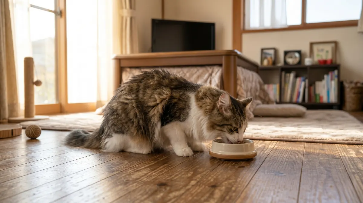 動物病院で腹部超音波検査を受ける猫（実写風）