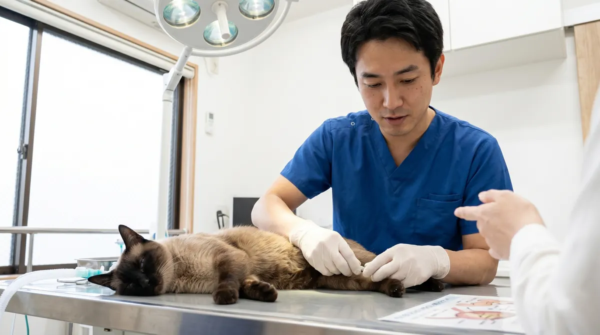 ドライフードのみで飼育されている肥満気味の室内猫（実写風）