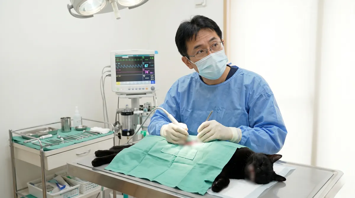 屋外で別の猫と争いになっている猫（実写風）