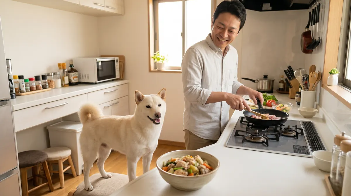 手洗いをしながら犬の排泄物を処理する飼い主のシーン（実写風）