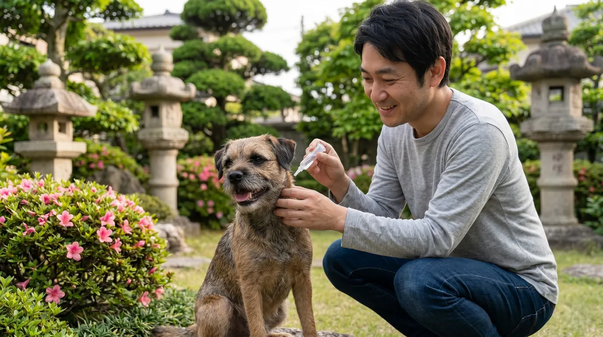 獣医師が診断結果を飼い主に説明しているシーン（実写風）