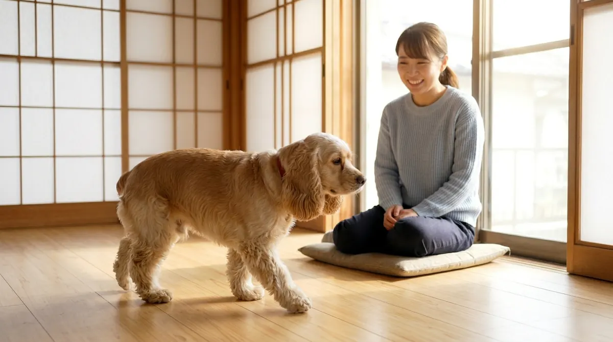 肛門周囲を診察される犬と獣医師の様子（実写風）