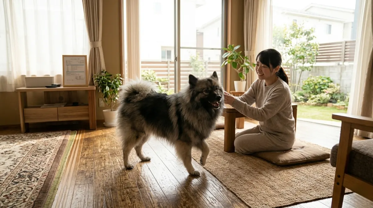 血液検査と超音波で診断される中高齢犬と獣医師の様子（実写風）